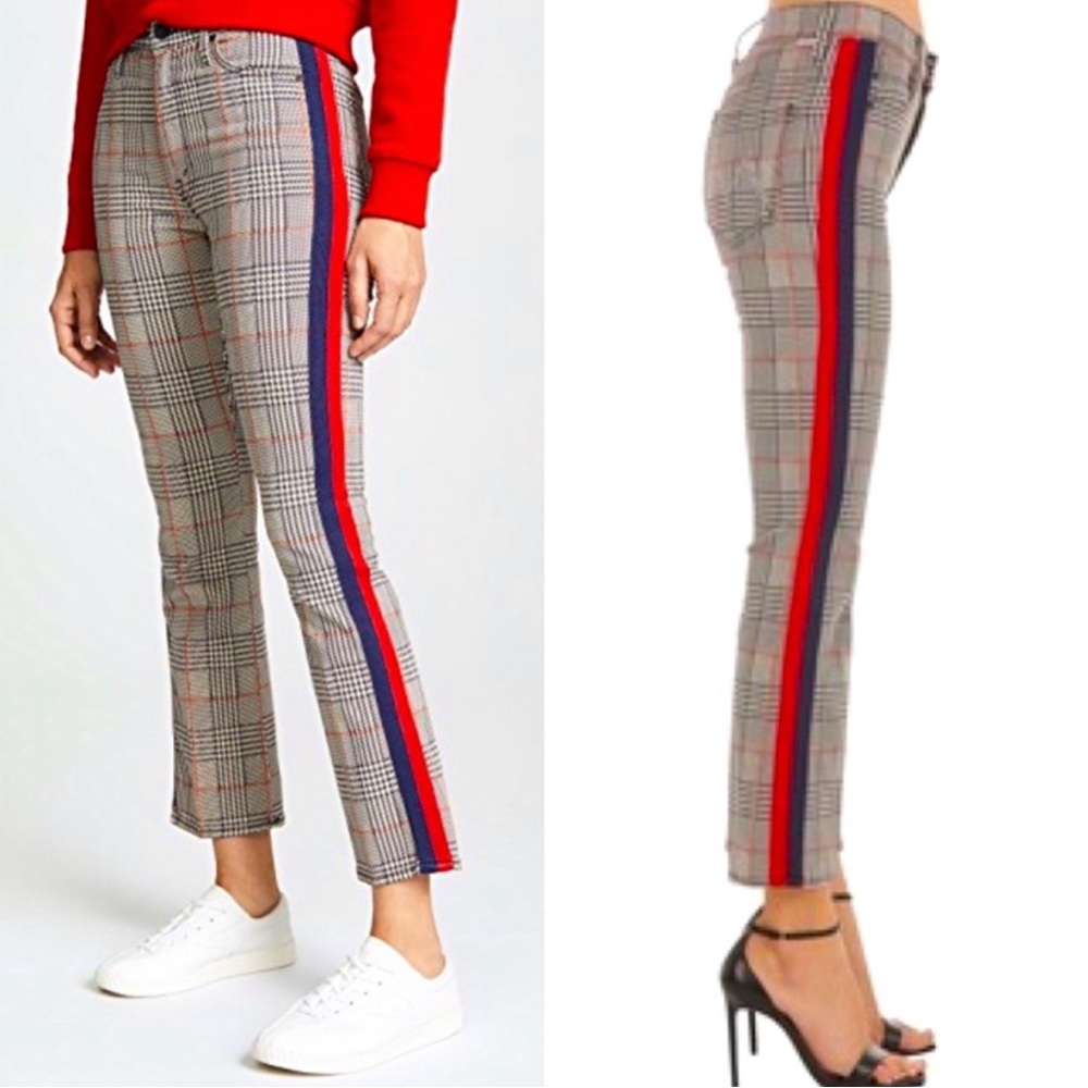 MOTHER Plaid Pants with Red and Blue Stripes